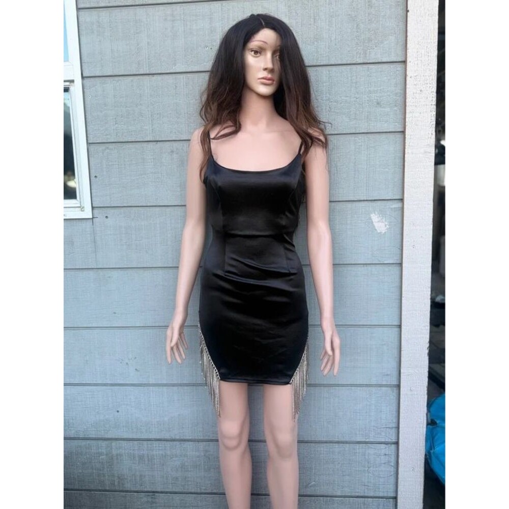 Women’s better be black stain mini dress with rhinestones size small